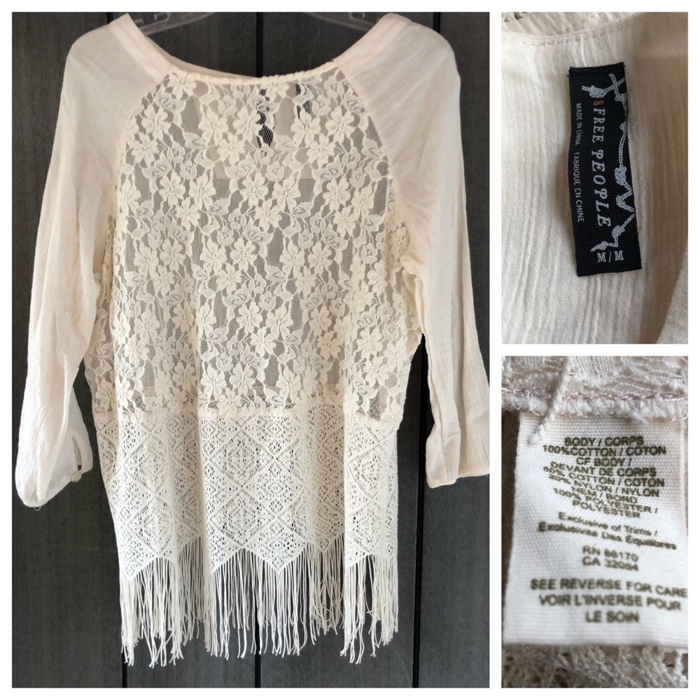 Free People Lace Top With Fringe‎ - Picture 2 of 8